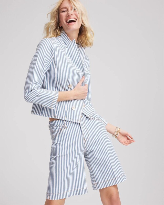 Nautical Striped Denim Trouser Shorts - image 2